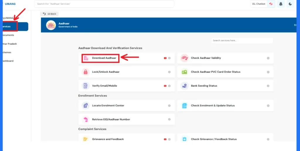 aadhaar online services