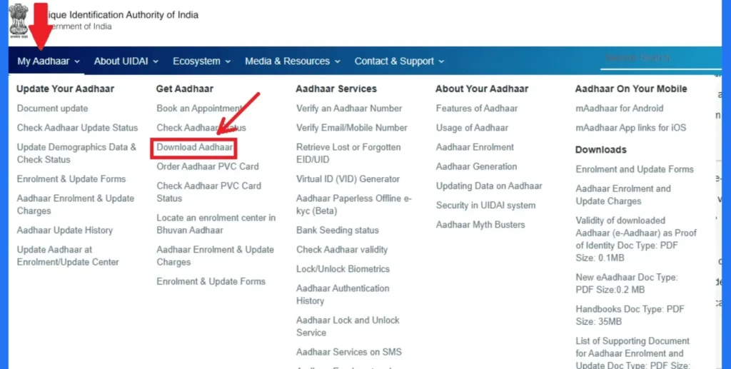 Aadhaar card download